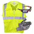 Safegear® vest, gloves, and eye PPE