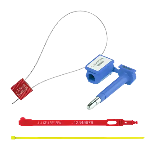 Safety Seals: Red Plastic Truck Seal, Red Cable Seal, Blue Bolt Seal