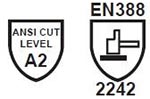 ANSI Cut Level A2 and EN 388 icons