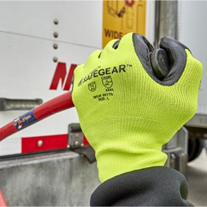 ANSI/ISEA compliant gloves using bolt cutters.