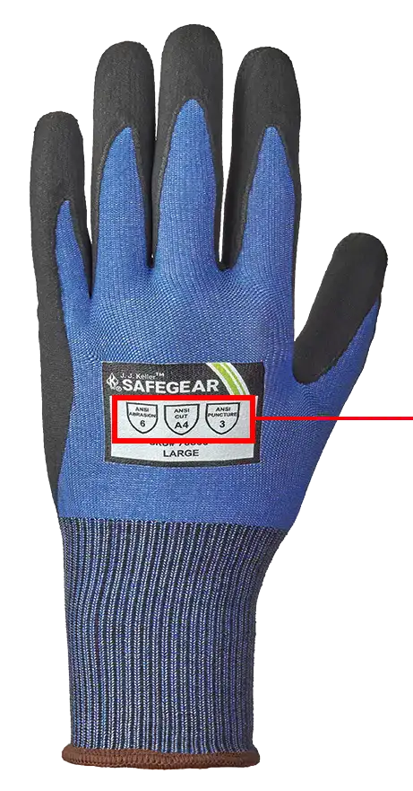 A PPE glove with EN388 labels