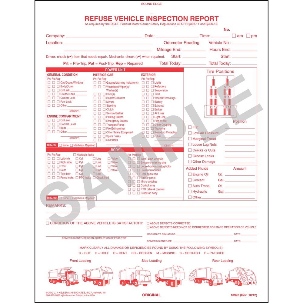 Refuse Truck Driver's Vehicle Inspection Report, Book Format - Stock