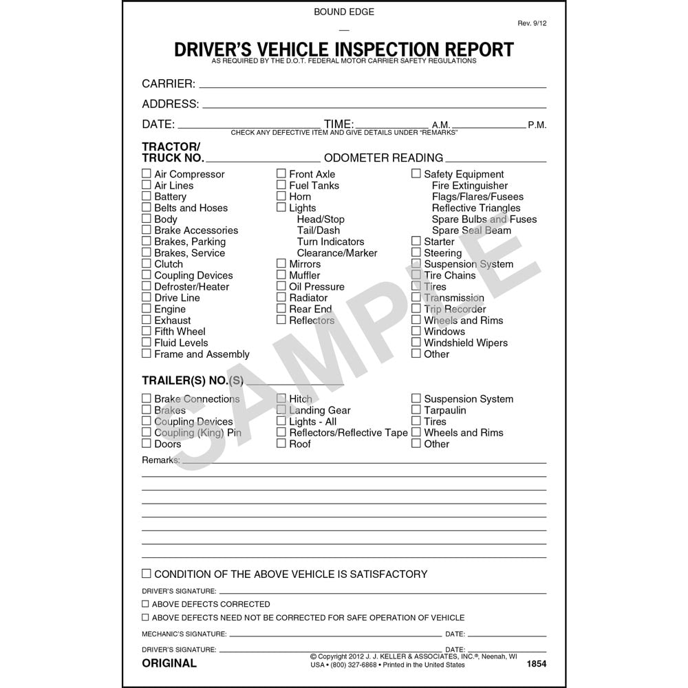 Detailed Driver Vehicle Inspection Report Stock Dvir 2 Ply Carbonless