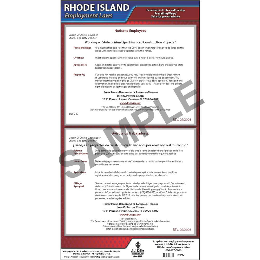 Rhode Island Prevailing Wage Poster