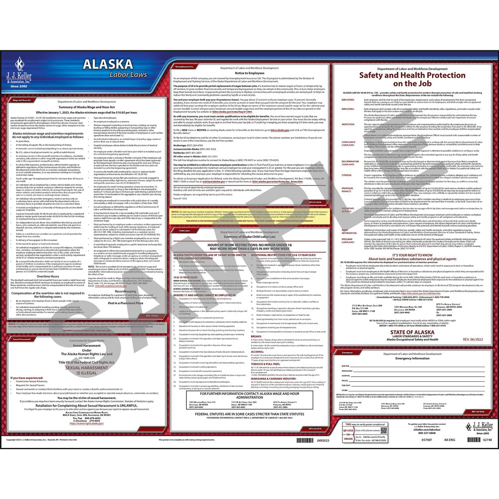2019 Alaska AK State & Federal all in one LABOR LAW POSTER workplace compliance 