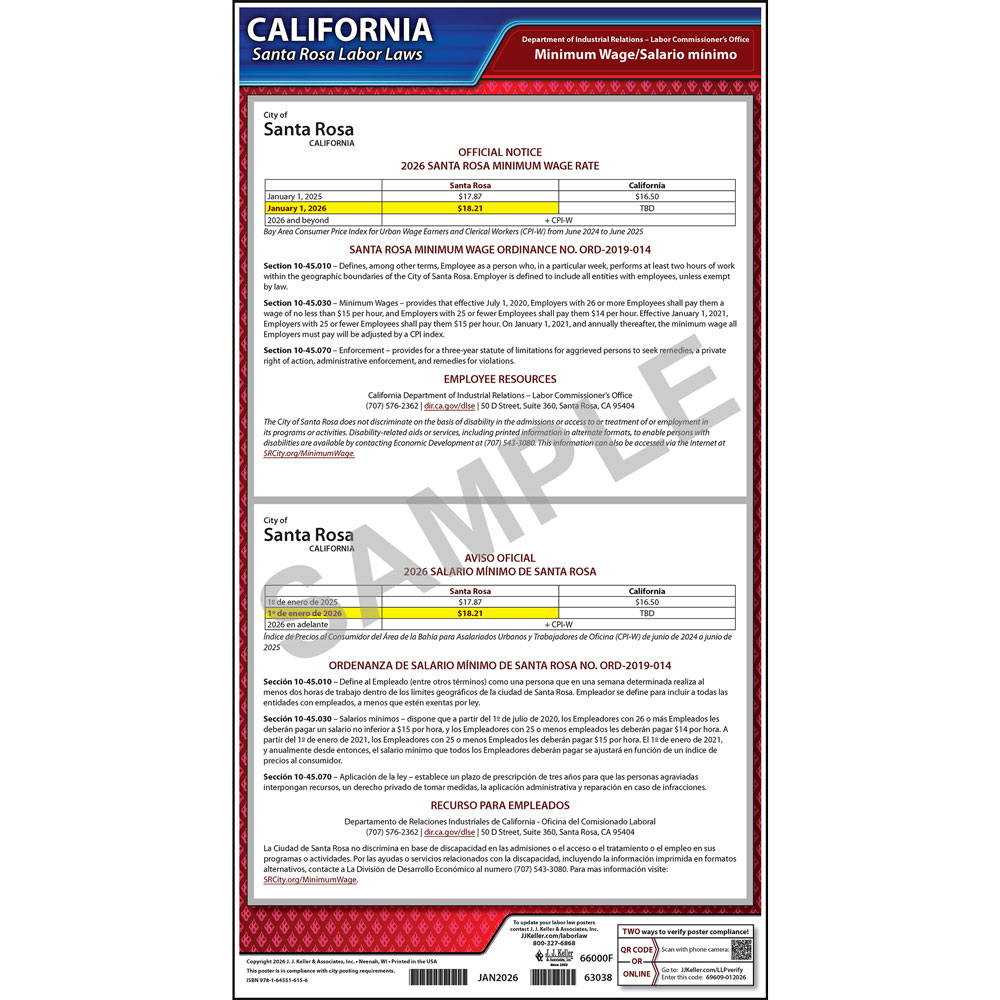 California / Santa Rosa Minimum Wage Poster
