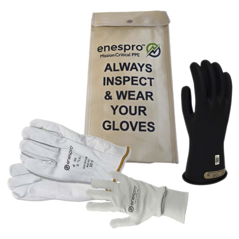 Enespro® Class 00 Voltage 11” Black Glove Kit with Flame Resistant Knit  Liner Gloves