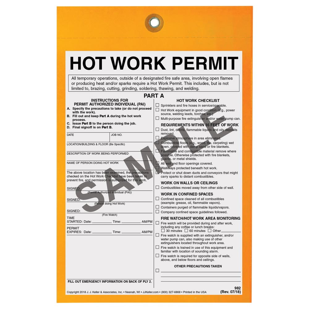 Hot Work Permit Tag 25 tags J.J. Keller