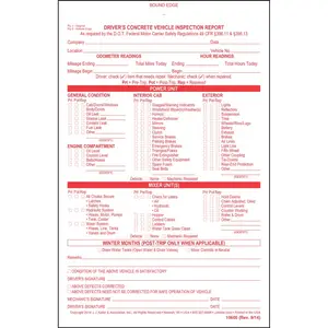 Driver's Concrete Vehicle Inspection Report - Stock, Book Format, 2-Ply, Carbonless, 5-1/2" W x 8-1/2" L Main Image