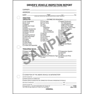 Detailed Driver's Vehicle Inspection Report - Stock, Side-Stub Snap-Out, 2-Ply, Carbonless, 8-1/2" W x 6-1/2" L Main Image