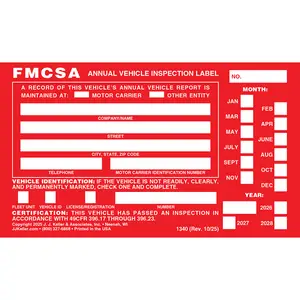 Annual Vehicle Inspection Label - Aluminum w/ Punch Boxes, English, 6" W x 3-1/2" L Main Image