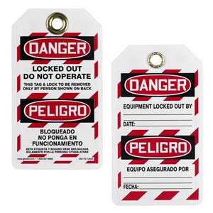 Bilingual Lockout/Tagout Tag - Danger Locked Out, Do Not Operate