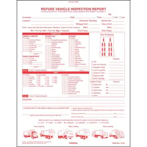 Refuse Truck Driver's Vehicle Inspection Report - Stock, Book Format, 2-Ply, Carbonless, 8-1/2" W x 11" L Main Image