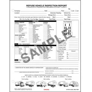 Refuse Truck Driver's Vehicle Inspection Report - Stock, Snap-Out, 2-Ply, Carbonless, 8-1/2" W x 11" L Main Image