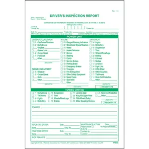 Detailed Driver's Vehicle Inspection Report - Personalized, Snap-Out, 3-Ply, Carbonless, Green Ink, 5-2/3" W x 8-1/2" L Main Image