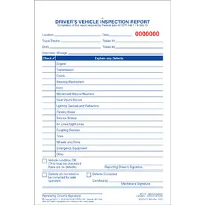 Simplified Driver's Vehicle Inspection Report - Personalized, Snap-Out, 3-Ply, Carbonless, Vertical, 5-1/2" W x 7-3/4" L Main Image