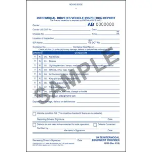 Intermodal Driver's Chassis Inspection Report, Pre-Trip - Stock, Book Format, 2-Ply, Carbonless, 5-1/2" W x 8-1/2" L Main Image
