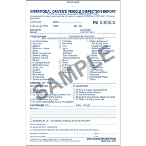 Intermodal Driver's Vehicle Inspection Report, Pre-Trip - Stock, Book Format, 2-Ply, Carbonless, 5-1/2" W x 8-1/2" L Main Image