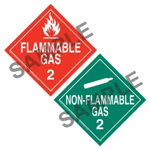 Class 2 Non-Flammable Gas/Flammable Gas Placard - Worded - 20 mil Polystyrene, Laminated Main Image