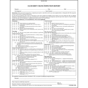 Each Shift/Monthly Crane Inspection Report - Book Format, 2-Ply, Carbonless, 8-1/2" W x 11" L Main Image