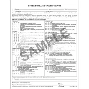 Each Shift Crane Inspection Report Form - Stock, Snap-Out, 2-Ply, Carbonless, 8-1/2" W x 10-1/2" L Main Image