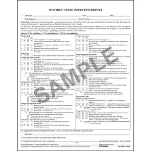 Monthly Crane Inspection Report Form - Snap-Out, 2-Ply, Carbonless, 8-1/2" W x 10-1/2" L Main Image