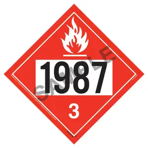 1987 Placard - Class 3 Flammable Liquid - 20 mil Polystyrene, Laminated Main Image