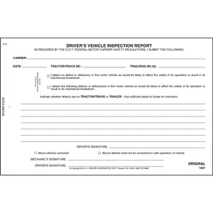 Simplified Driver's Vehicle Inspection Report - Stock, Book Format, 2-Ply, Carbonless, 8-1/2"x 5-1/2" Main Image