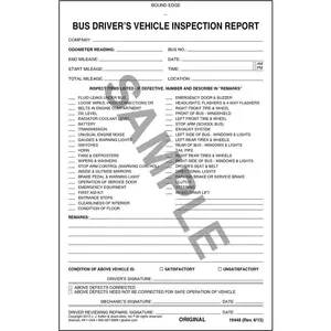 Bus Driver's Vehicle Inspection Report - Personalized, Book Format, Carbonless, 2-Ply, 5-1/2" W x 8-1/8" L Main Image