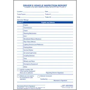 Simplified Driver's Vehicle Inspection Report - Personalized, Snap-Out, 3-Ply, Carbon, Vertical, 5-2/3" W x 7-3/4" L Main Image