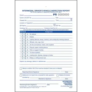 Intermodal Driver's Chassis Inspection Report, Pre-Trip - Personalized, Snap-Out, 3-Ply, Carbonless, 5-2/3" W x 8-1/2" L Main Image