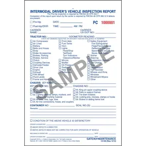 Intermodal Driver's Vehicle Inspection Report, Pre-Trip - Personalized, Snap-Out, 2-Ply, Carbonless, 5-2/3" W x 8-1/2" L Main Image