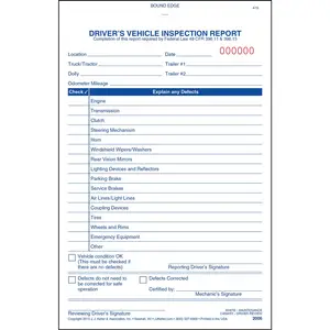 Simplified Driver's Vehicle Inspection Report - Stock, Book Format, 3-Ply, Carbonless, Vertical, 5-1/2" W x 8-1/8" L Main Image