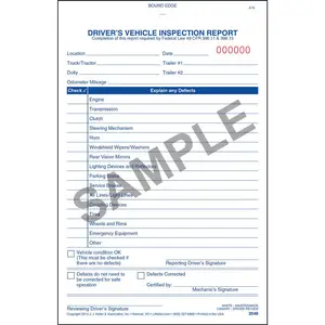 Simplified Driver's Vehicle Inspection Report - Stock, Book Format, 2-Ply, Carbonless, Vertical, 5-1/2" W x 8-1/8" L Main Image