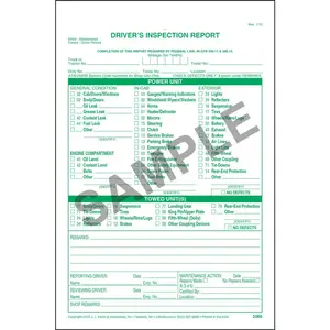 Detailed Driver's Vehicle Inspection Report - Stock, Snap-Out, 3-Ply, Carbon Interleaf, Green Ink, 5-2/3" W x 8-1/2" L Main Image