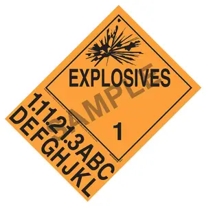 Division 1.1A-1.3L Explosives Placard - Worded, 4 mil Vinyl, Permanent Adhesive Main Image
