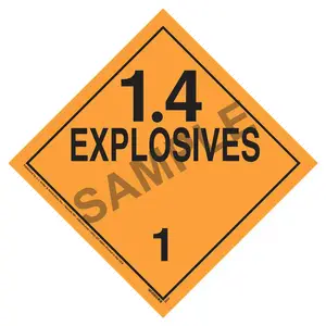 Division 1.4 Explosives Placard - Worded, 4 mil Vinyl, Removable Adhesive Main Image