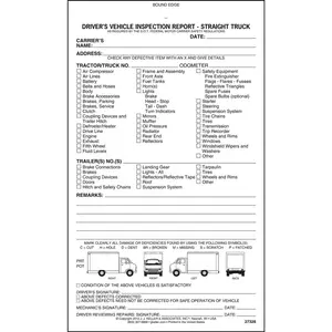 Straight Truck Detailed Driver's Vehicle Inspection Report - Stock, Book Format, 2-Ply, Carbonless, 5-1/2” W x 9-1/4” L Main Image