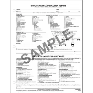 Tanker Detailed Driver's Vehicle Inspection Report w/CSA Checklist - Stock, Snap-Out, 2-Ply, Carbonless, 8-1/2” W x 11” L Main Image