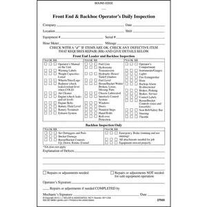 Front End Loader & Backhoe Inspection Report - Personalized, Book Format, 2-Ply, Carbonless, 5-1/2" W x 8-1/2" L Main Image