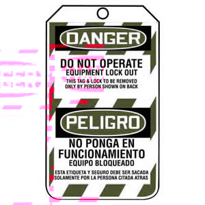 Bilingual Lockout/Tagout Tag - Do Not Operate Equipment Lock Out