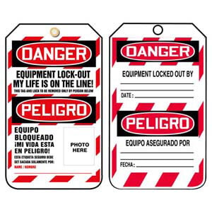 Bilingual Lockout/Tagout Tag - Danger Equipment Lock Out My Life Is On the Line