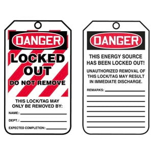 Lockout/Tagout Tag - Danger Locked Out Do Not Remove