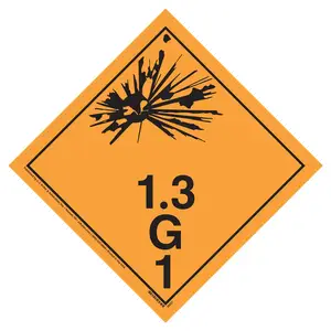 Division 1.3G Explosives Placard - Wordless - 4 mil Vinyl Removable Adhesive Main Image