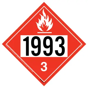 1993 Placard - Class 3 Flammable Liquid - 20 mil Polystyrene, Laminated Main Image