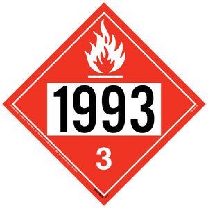 1993 Placard - Class 3 Flammable Liquid - 3.4 mil Vinyl, Permanent Adhesive Main Image