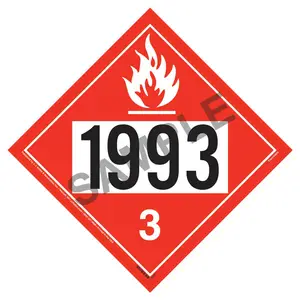 1993 Placard - Class 3 Flammable Liquid - 3.4 mil Vinyl, Removable Adhesive Main Image