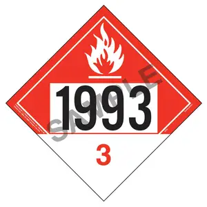1993 Placard - Class 3 Combustible Liquid - 4 mil Vinyl, Removable Adhesive Main Image