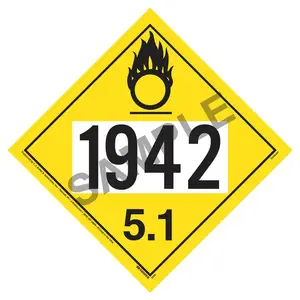 1942 Placard - Division 5.1 Oxidizer - 4 mil Vinyl, Permanent Adhesive Main Image