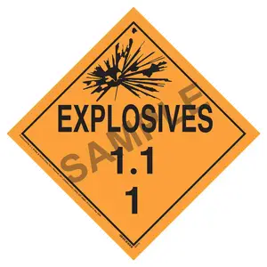 Division 1.1 Explosives Placard - Worded - 4 mil Exterior-Grade Vinyl, Removable Adhesive Main Image